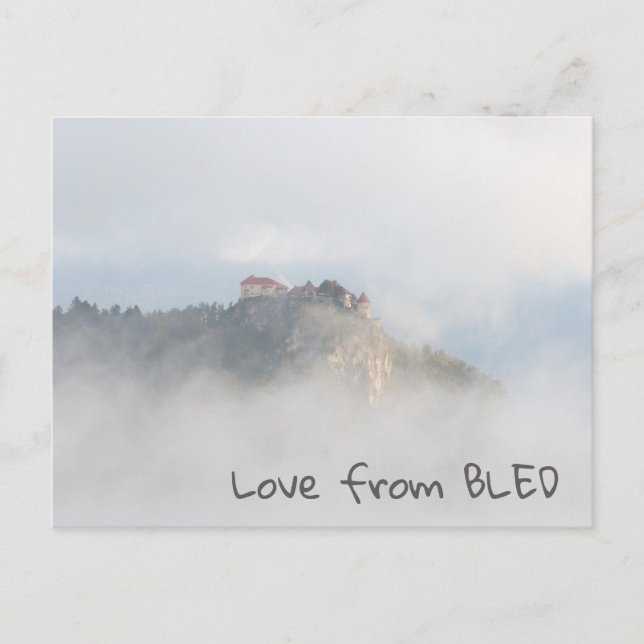 Bled castle surrounded by clouds postcard (Front)