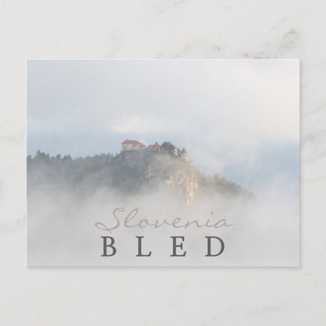 Bled castle surrounded by clouds postcard (Front)