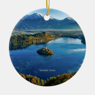 Bled Island, Slovenia, scenic Ceramic Tree Decoration