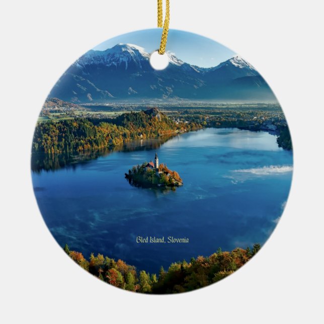Bled Island, Slovenia, scenic Ceramic Tree Decoration (Front)
