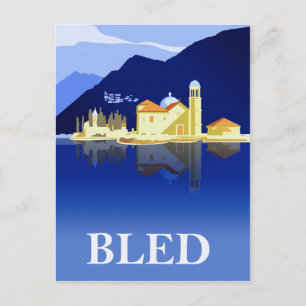 Bled lake, water reflections postcard