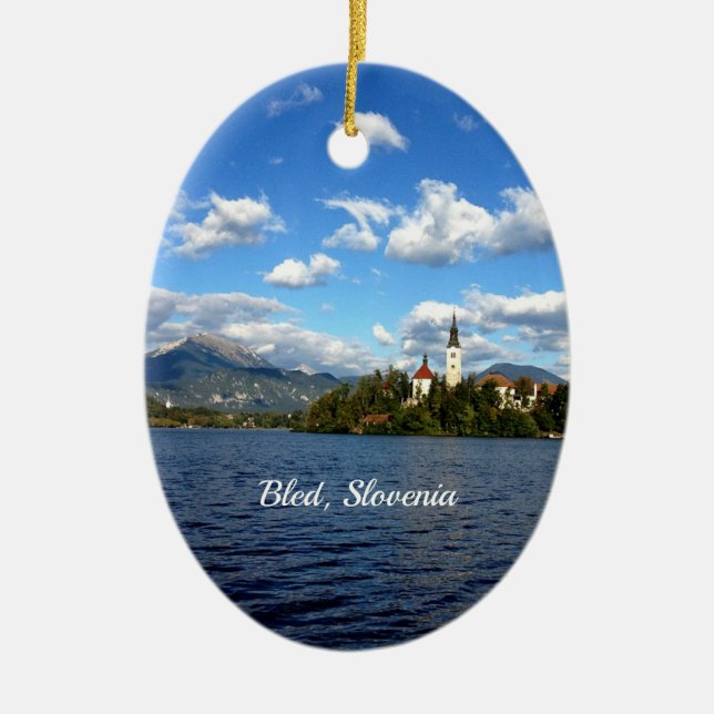 Bled, Slovenia--landscape photograph, Ceramic Tree Decoration (Front)
