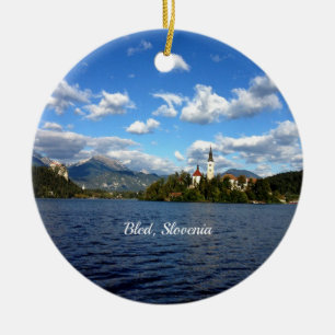 Bled, Slovenia--landscape photograph Ceramic Tree Decoration