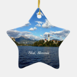 Bled, Slovenia--landscape photograph Ceramic Tree Decoration