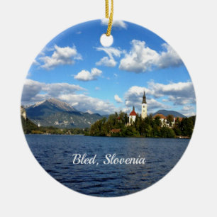 Bled, Slovenia scenic photograph Ceramic Tree Decoration