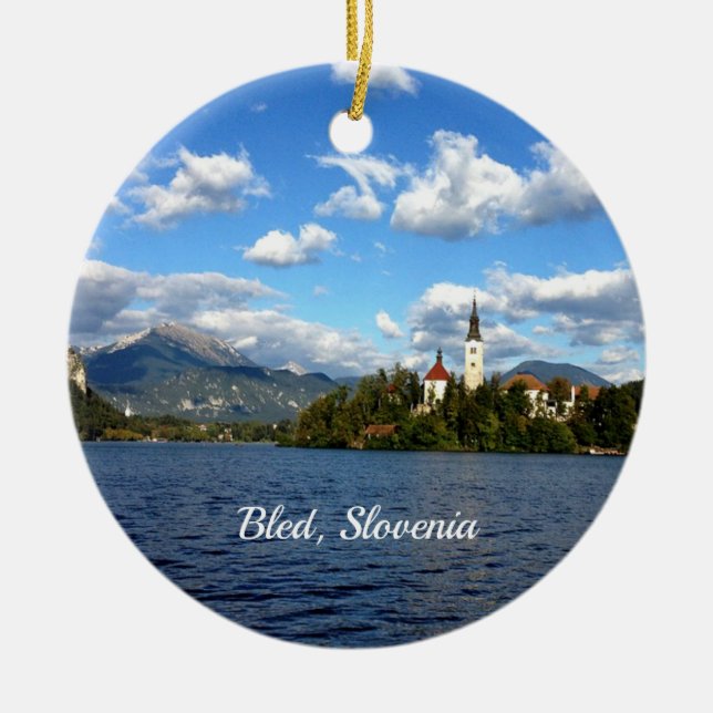 Bled, Slovenia scenic photograph Ceramic Tree Decoration (Front)
