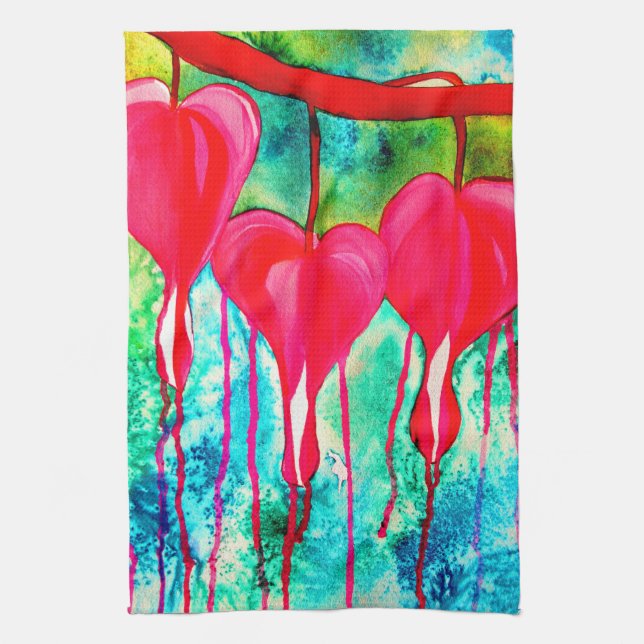 Bleeding Hearts flowers art Tea Towel (Vertical)