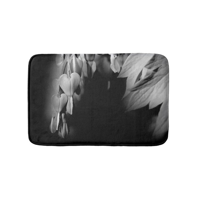 Bleeding Hearts Flowers In Black And White Bath Mat (Front)