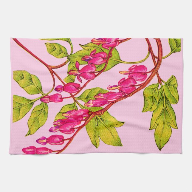 bleeding hearts flowers print tea towel (Horizontal)