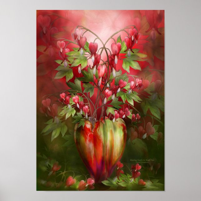 Bleeding Hearts In Heart Vase Art Poster/Print Poster (Front)