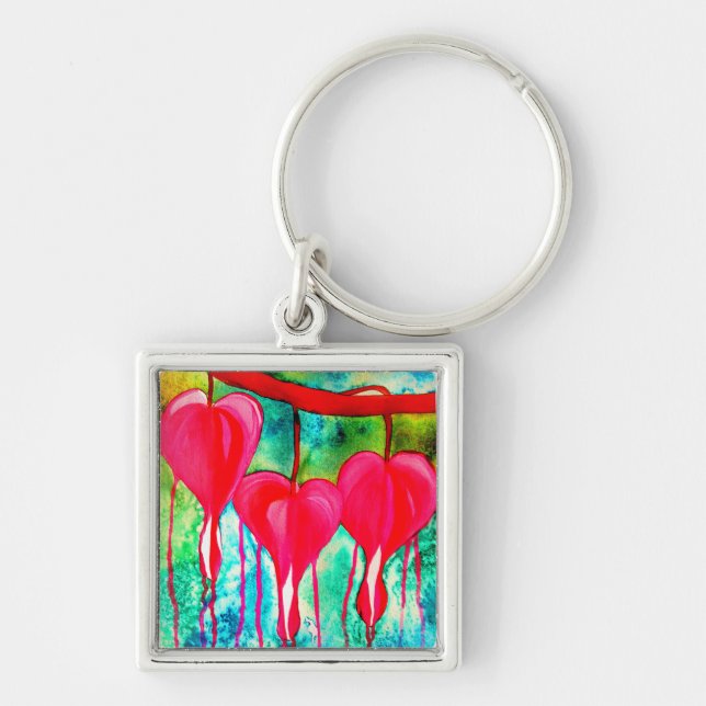 Bleeding Hearts Watercolor abstract Key Ring (Front)