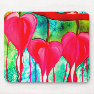 Bleeding Hearts Watercolor abstract Mouse Mat