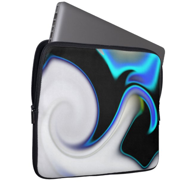 Blend of smooth with blue neon curves over shadow  laptop sleeve (Front Right)
