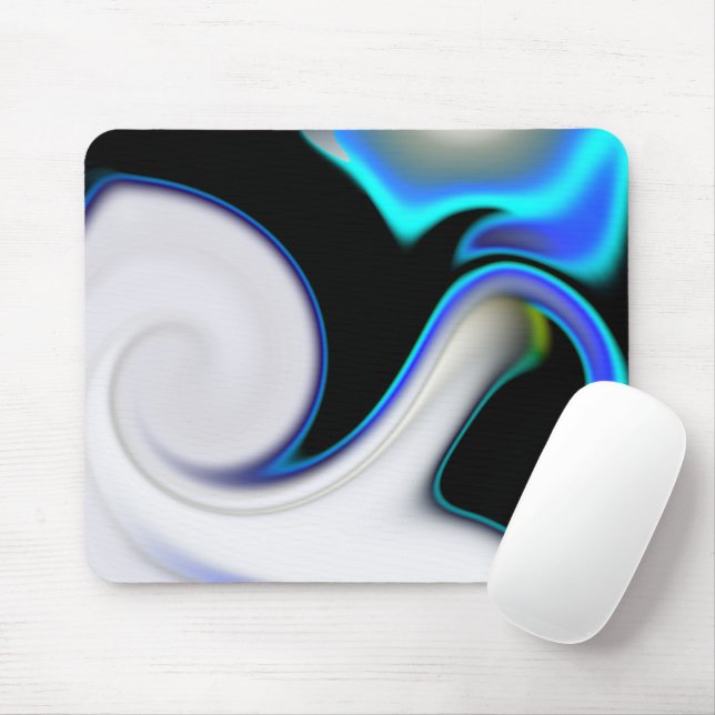 Blend of smooth with blue neon curves over shadow  mouse mat (With Mouse)