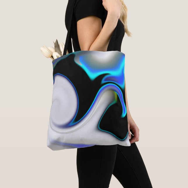 Blend of smooth with blue neon curves over shadow  tote bag (Close Up)