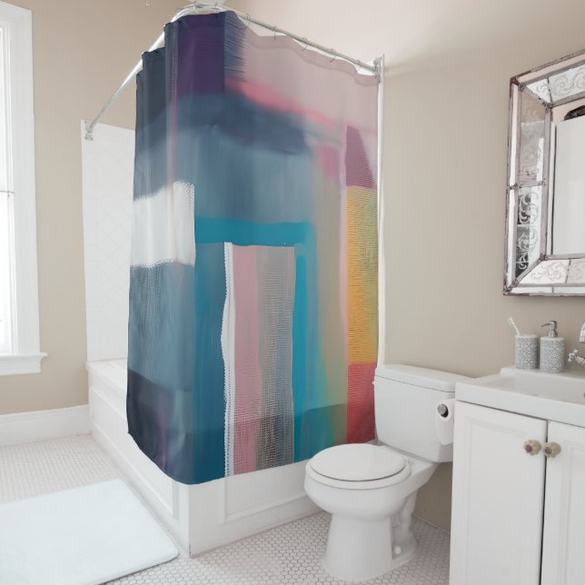 Blended abstract squares shower curtain (In Situ)