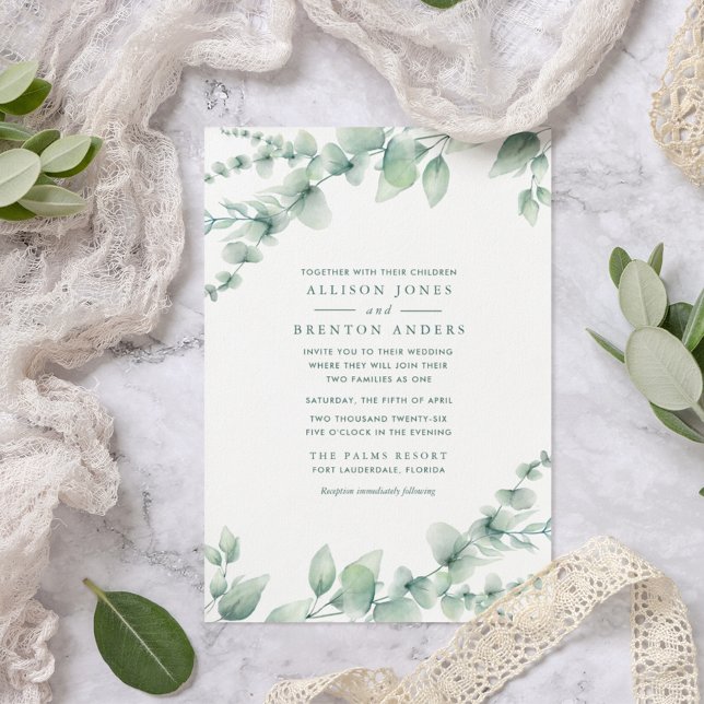 Blended Families Botanical Greenery Wedding Invitation (Creator Uploaded)