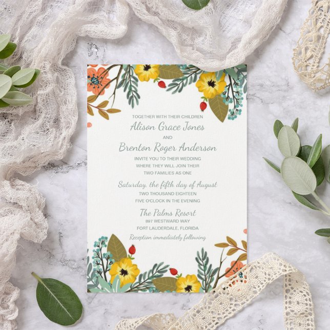 Blended Families Garden Floral Wedding Invitation (Creator Uploaded)