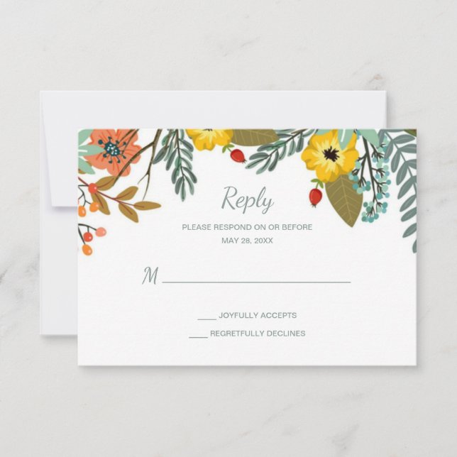 Blended Families Garden Floral Wedding RSVP Card (Front)