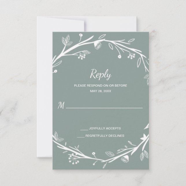 Blended Families Green Wreath Wedding RSVP (Front)