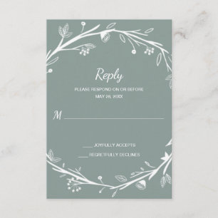 Blended Families Green Wreath Wedding RSVP Card