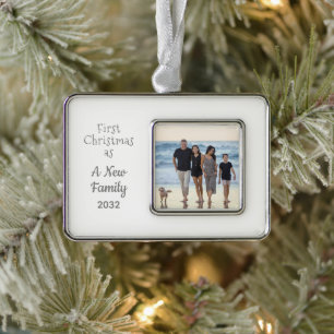 Blended Family 1st Christmas Personalised Photo Silver Plated Framed Ornament