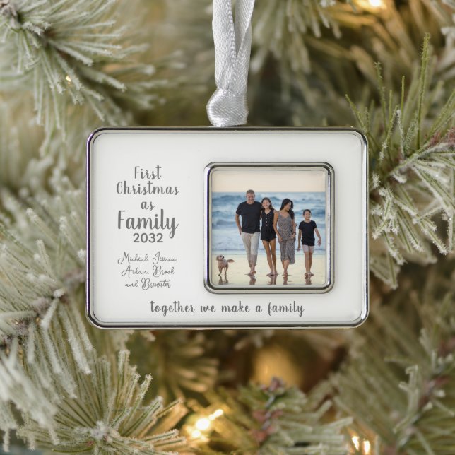 Blended Family 1st Christmas Personalised Photo Silver Plated Framed Ornament (Tree)