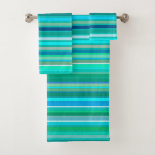 Blended Stripes, Ocean Blue and Turquoise Bath Towel Set