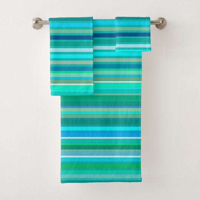 Blended Stripes, Ocean Blue and Turquoise Bath Towel Set (Insitu)