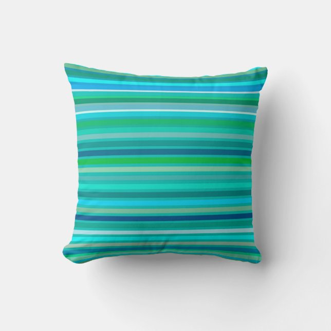 Blended Stripes, Ocean Blue and Turquoise Cushion (Front)