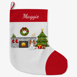 Blenheim Cavalier Dog In A Christmas Room & Name Large Christmas Stocking