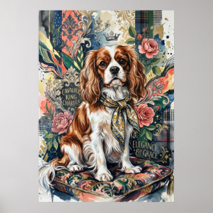 Blenheim Cavalier Floral Collage Portrait Poster