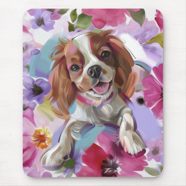 Blenheim Cavalier Floral Dog Art Mouse pad (Front)