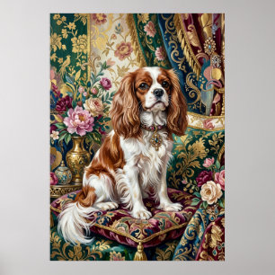 Blenheim Cavalier Floral Tapestry Portrait Poster