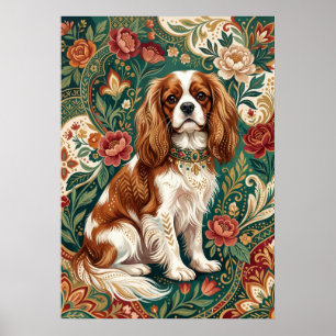 Blenheim Cavalier Folk Floral Paisley Portrait Poster