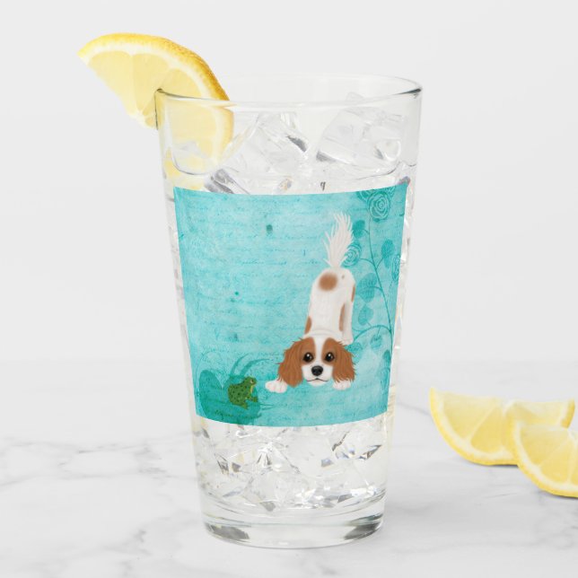 Blenheim Cavalier King Charles Spaniel and Frog  Glass (Front Ice)