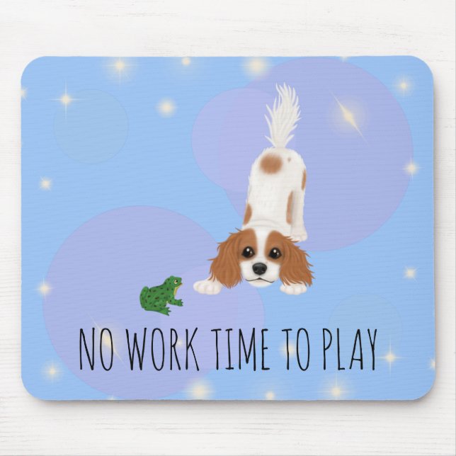 Blenheim Cavalier King Charles Spaniel and Frog Mouse Mat (Front)
