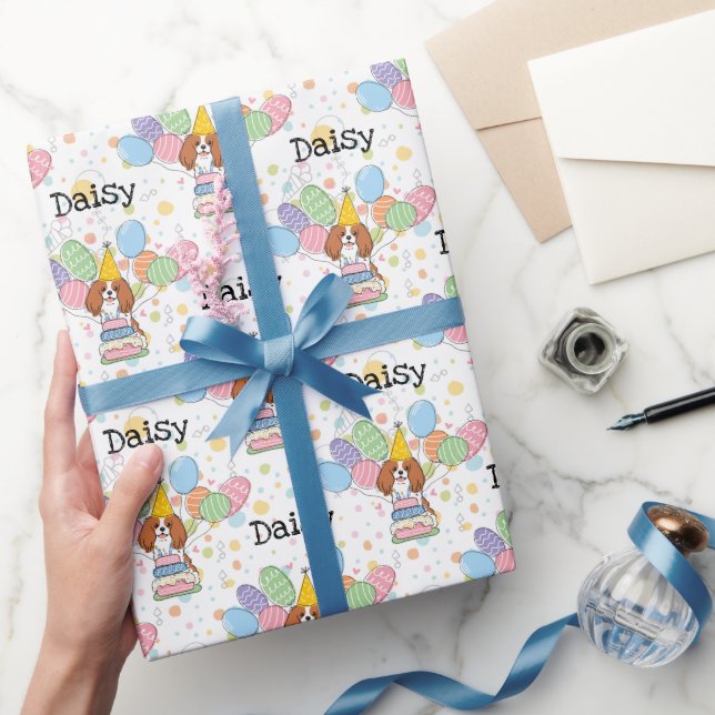 Blenheim Cavalier King Charles Spaniel Birthday Wrapping Paper (Gifting)