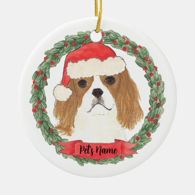 Blenheim Cavalier King Charles Spaniel Ceramic Tree Decoration (Front)