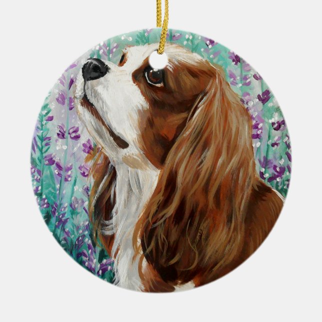Blenheim Cavalier King Charles Spaniel Ceramic Tree Decoration (Front)