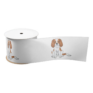 Blenheim Cavalier King Charles Spaniel Dog Sitting Satin Ribbon