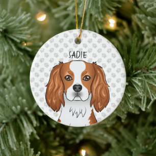 Blenheim Cavalier King Charles Spaniel Head & Name Ceramic Tree Decoration