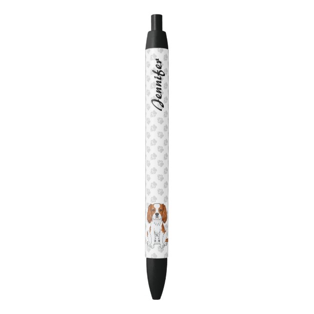 Blenheim Cavalier King Charles Spaniel & Name Black Ink Pen (Front Vertical)