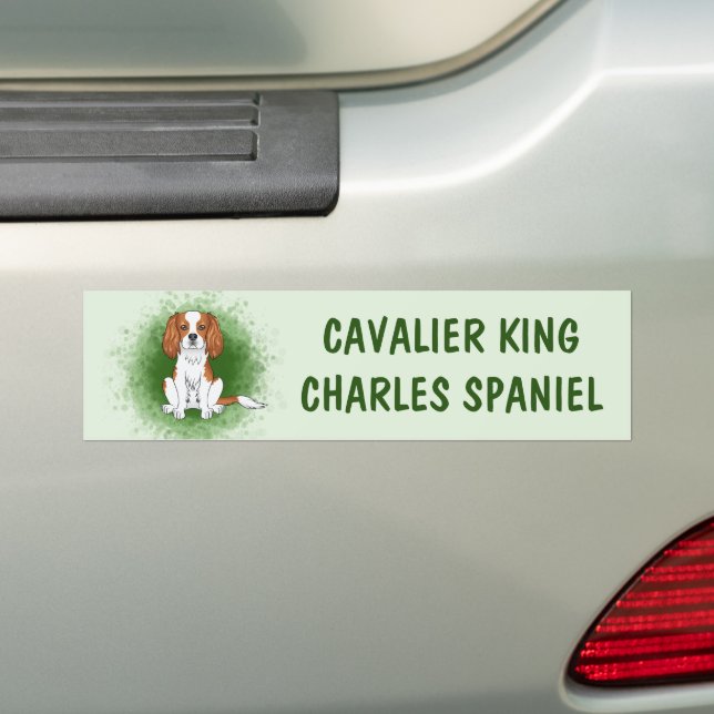 Blenheim Cavalier King Charles Spaniel On Green Bumper Sticker (On Car)