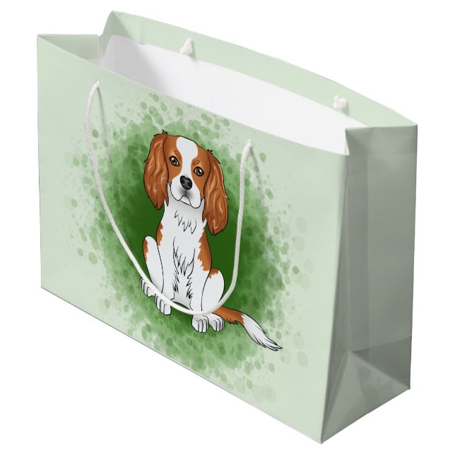 Blenheim Cavalier King Charles Spaniel On Green Large Gift Bag (Back Angled)