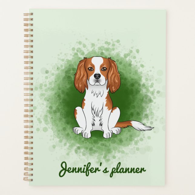 Blenheim Cavalier King Charles Spaniel On Green Planner (Front)