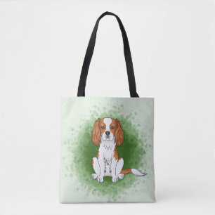 Blenheim Cavalier King Charles Spaniel On Green Tote Bag