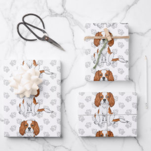 Blenheim Cavalier King Charles Spaniel Pattern Wrapping Paper Sheet