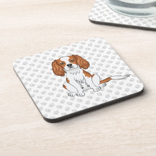 Blenheim Cavalier King Charles Spaniel & Paws Coaster (Left Side)