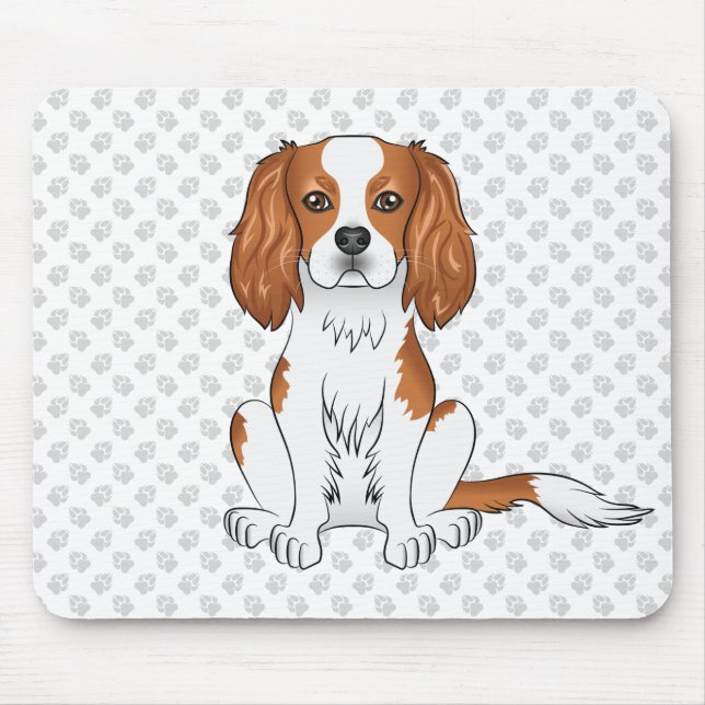 Blenheim Cavalier King Charles Spaniel & Paws Mouse Mat (Front)